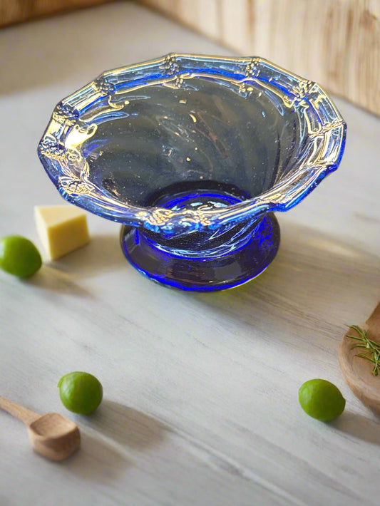 Vintage Cobalt Blue Blown Glass Dish 4" Wide x 2.25" Tall