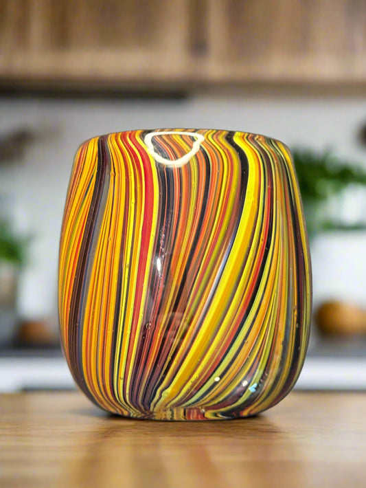 Swirled Missoni For Target Art Glass Vase Reds Yellows Clear Ovals 4" Tall Heavy