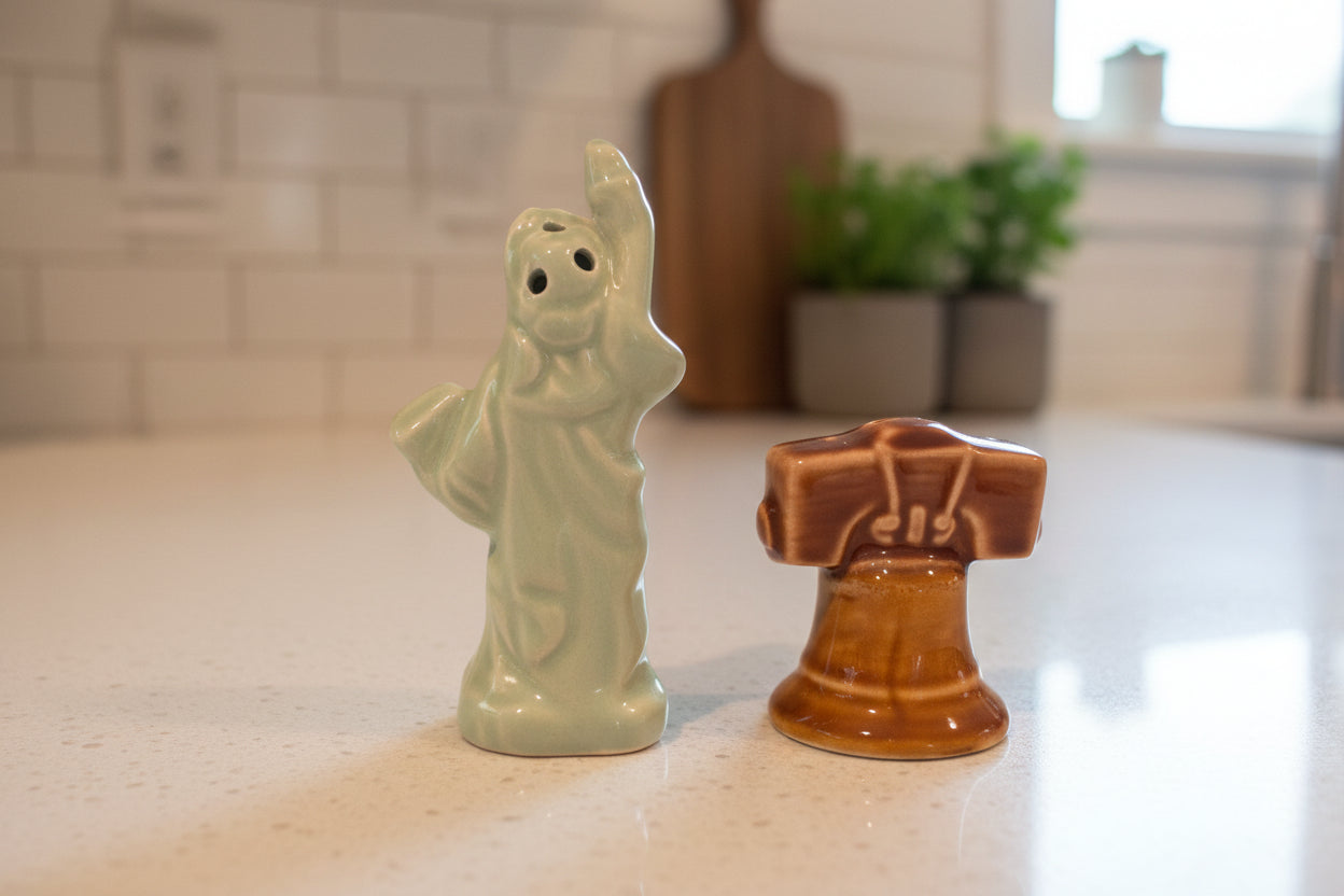 Set of Liberty Bell & Statue of Liberty Salt & Pepper Shakers New Excellent Condition