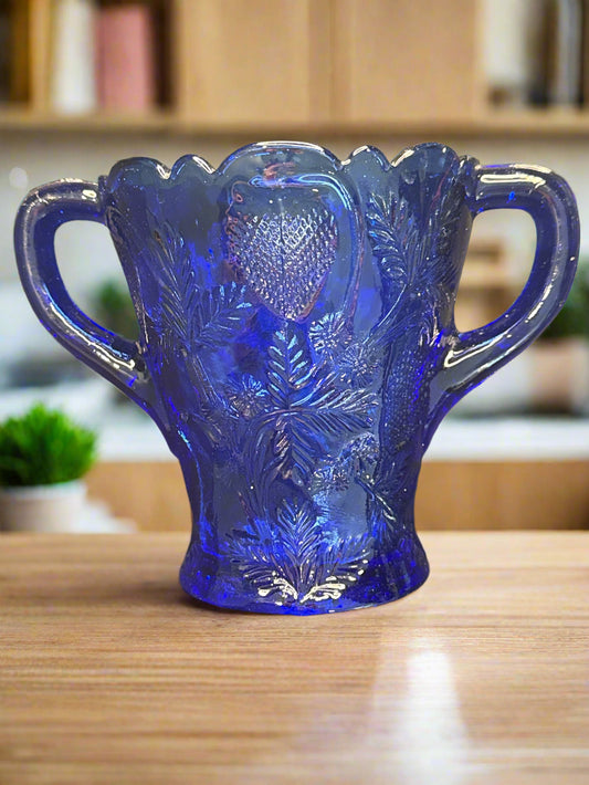 Mosser Inverted Strawberry Cobalt Blue Double Handles Vase 5" Tall