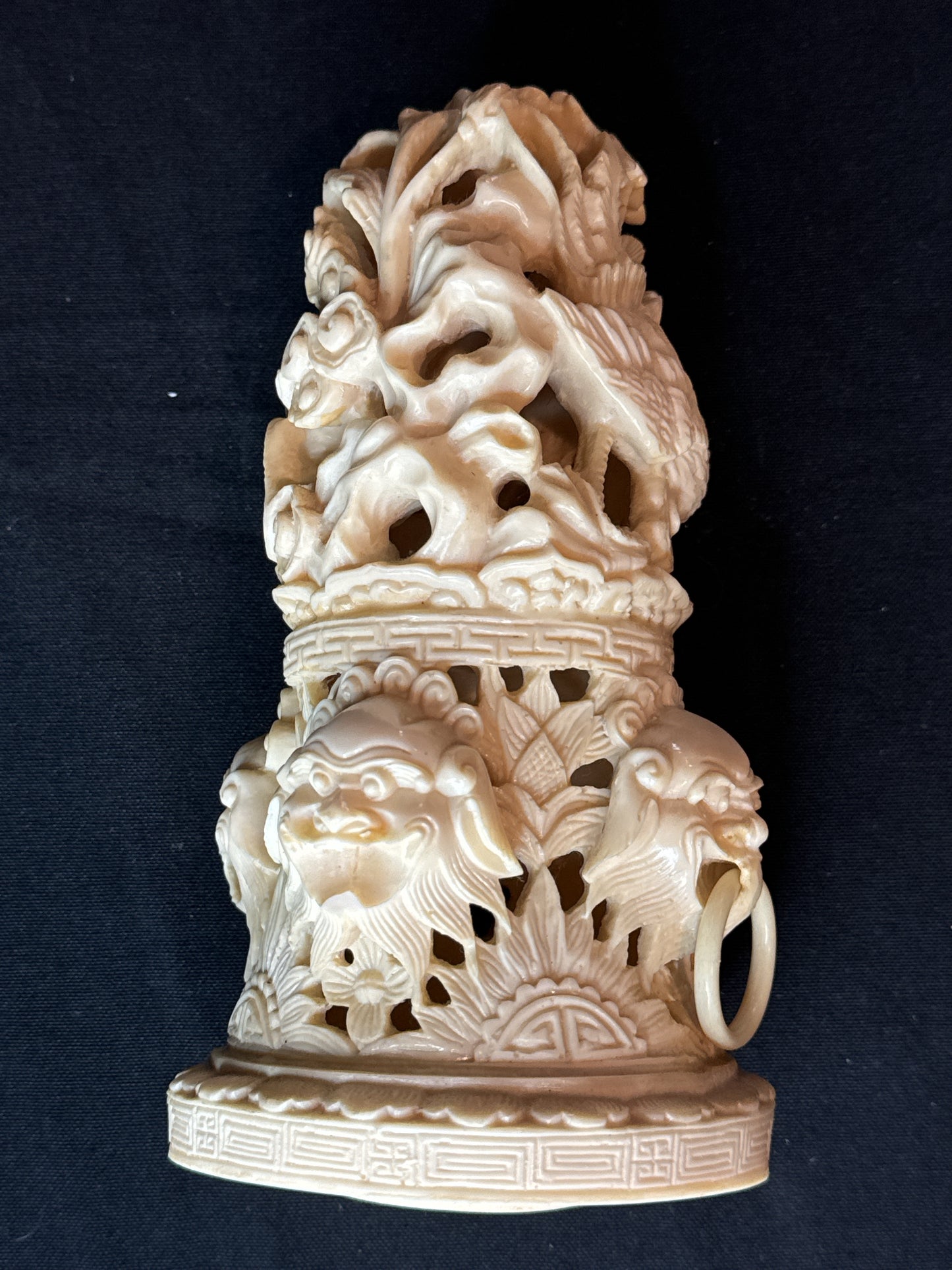 Vintage Chinese Art Playing Dragon Incense Burner Ivory Style Paste Resin