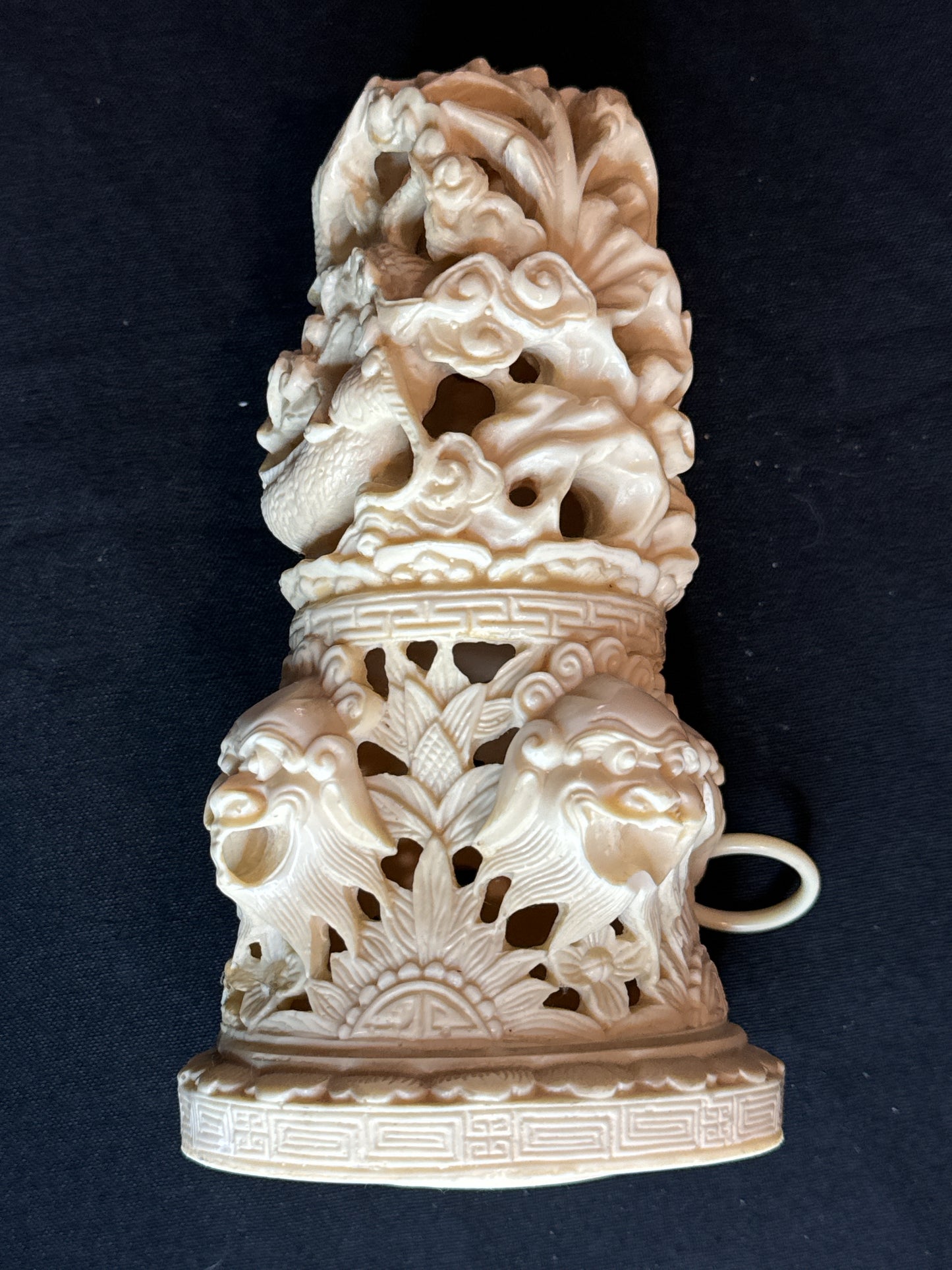 Vintage Chinese Art Playing Dragon Incense Burner Ivory Style Paste Resin