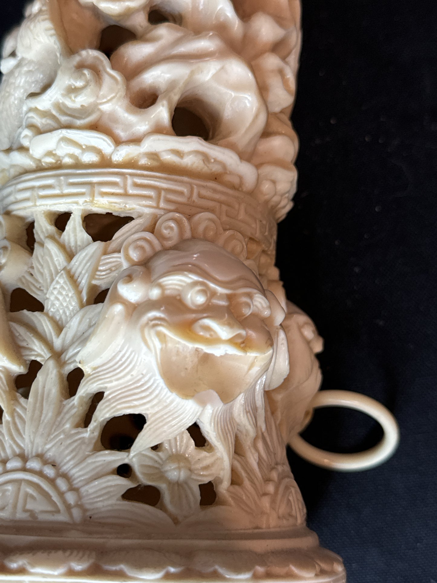 Vintage Chinese Art Playing Dragon Incense Burner Ivory Style Paste Resin