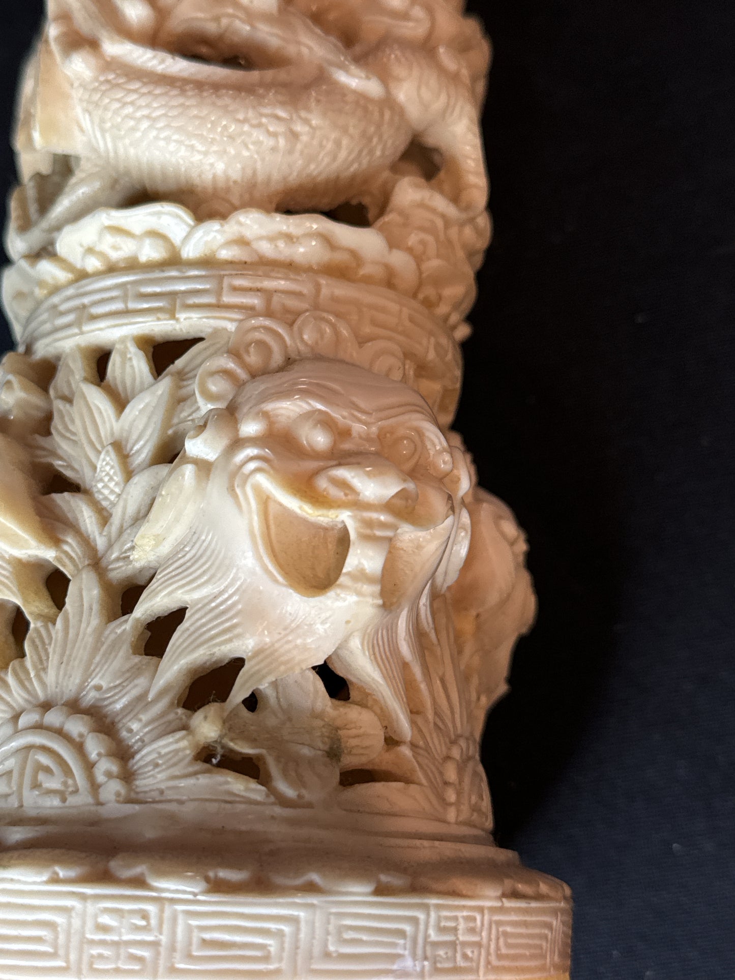 Vintage Chinese Art Playing Dragon Incense Burner Ivory Style Paste Resin