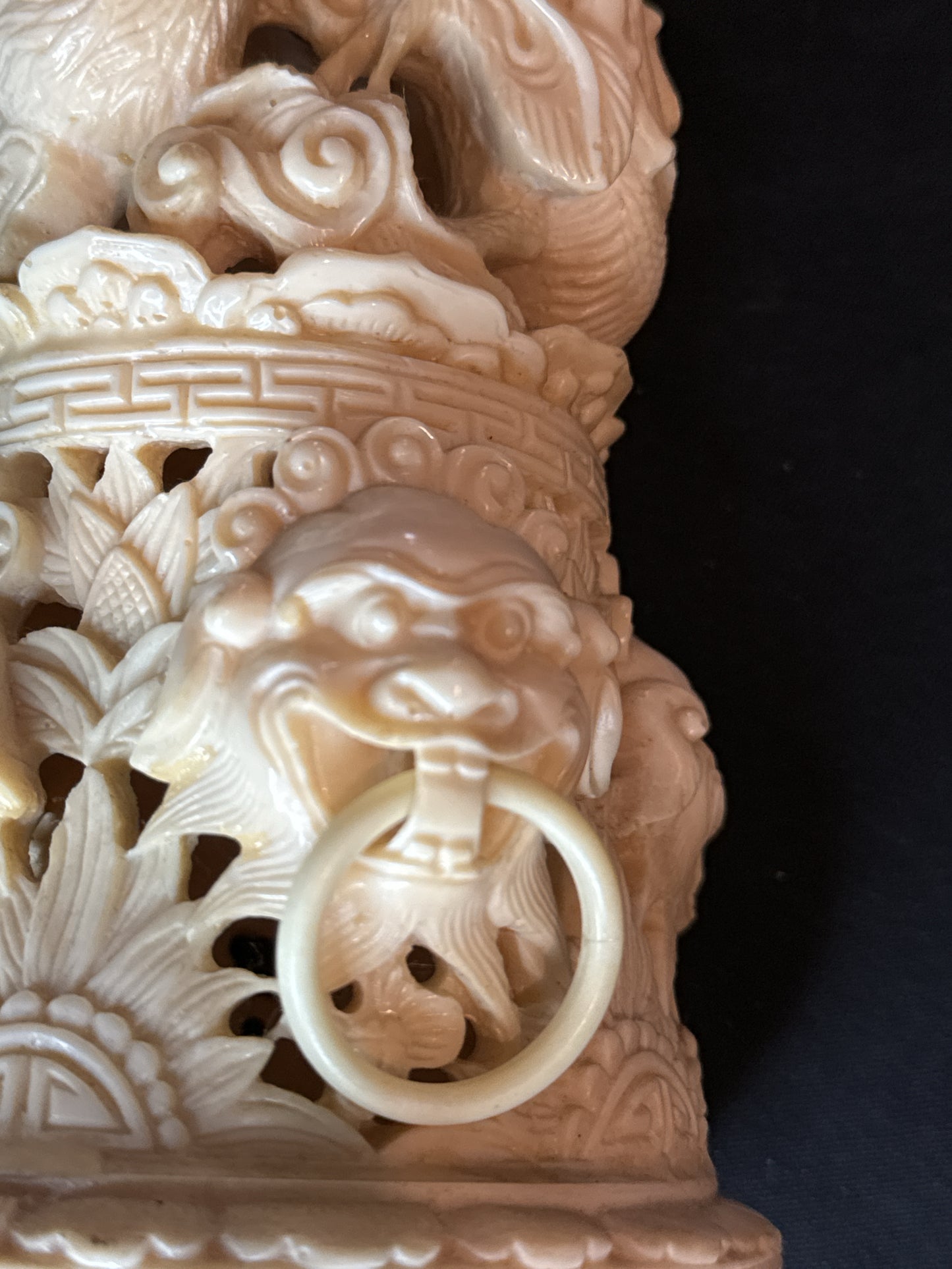 Vintage Chinese Art Playing Dragon Incense Burner Ivory Style Paste Resin