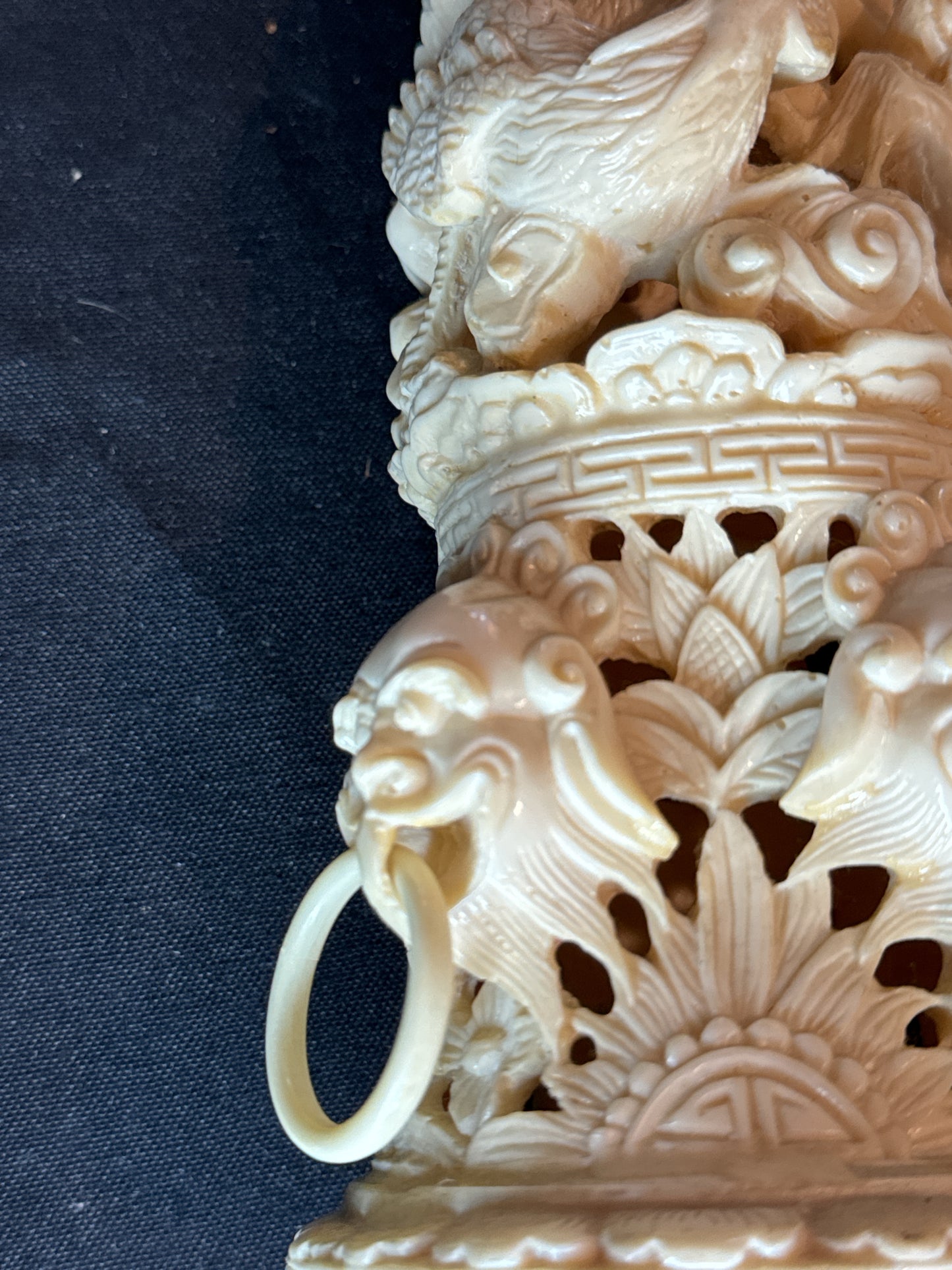 Vintage Chinese Art Playing Dragon Incense Burner Ivory Style Paste Resin