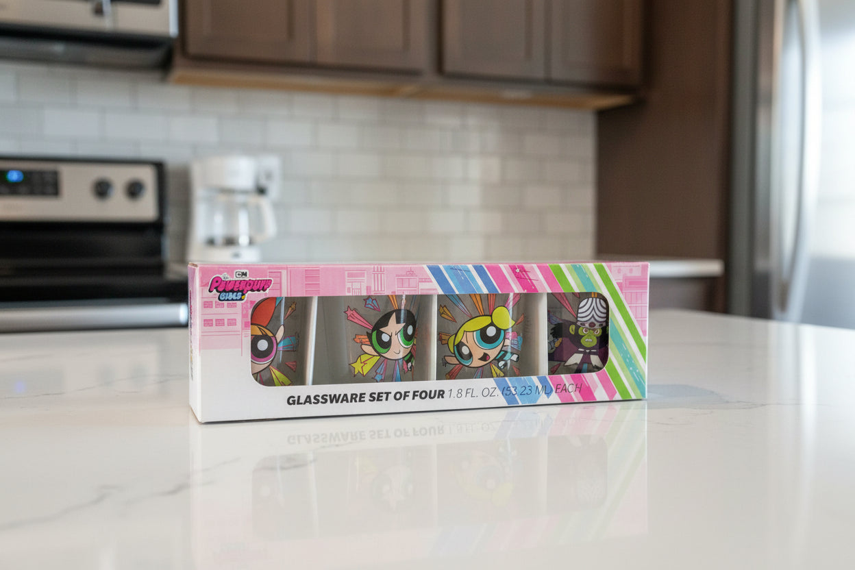 Powerpuff Girls Set of 4 Shot Glasses 1.8 oz Each New in Box. Excellent Condition.