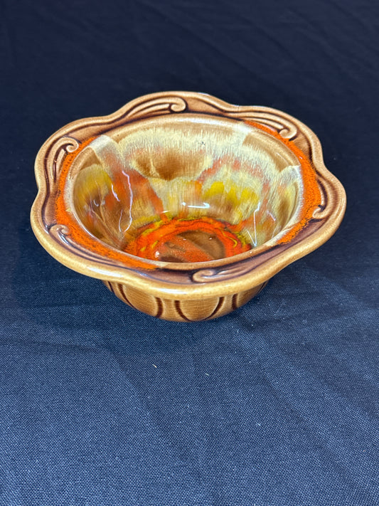 Vintage Brown Orange Drip Lava Glaze Cal Orig USA 1192 Bowl California Pottery 6.5" Wide