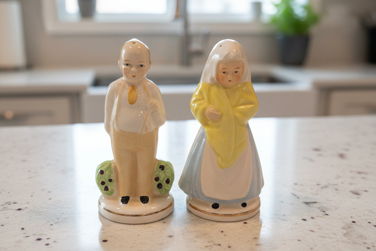 Before & After Bride & Groom Then Old Man & Woman Salt & Pepper Shakers Excellent Condition