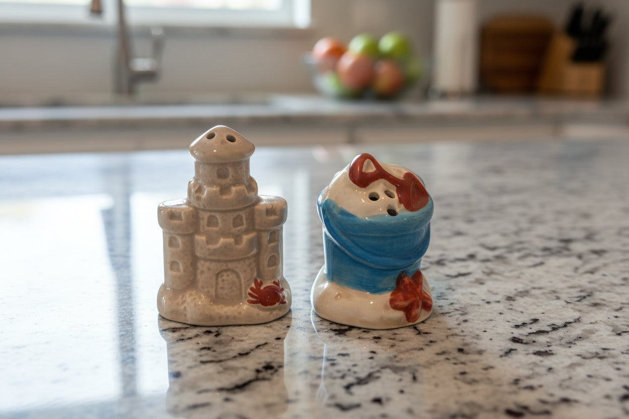 Sandcastle & Pail of Sand Salt & Pepper Shakers New 2.5" Tall Excellent Condition