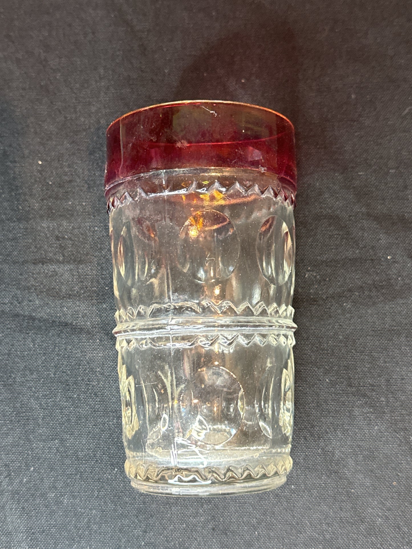 King's Crown-Cranberry Flashed Highball Glass by Tiffin-Franciscan 5.5" Tall