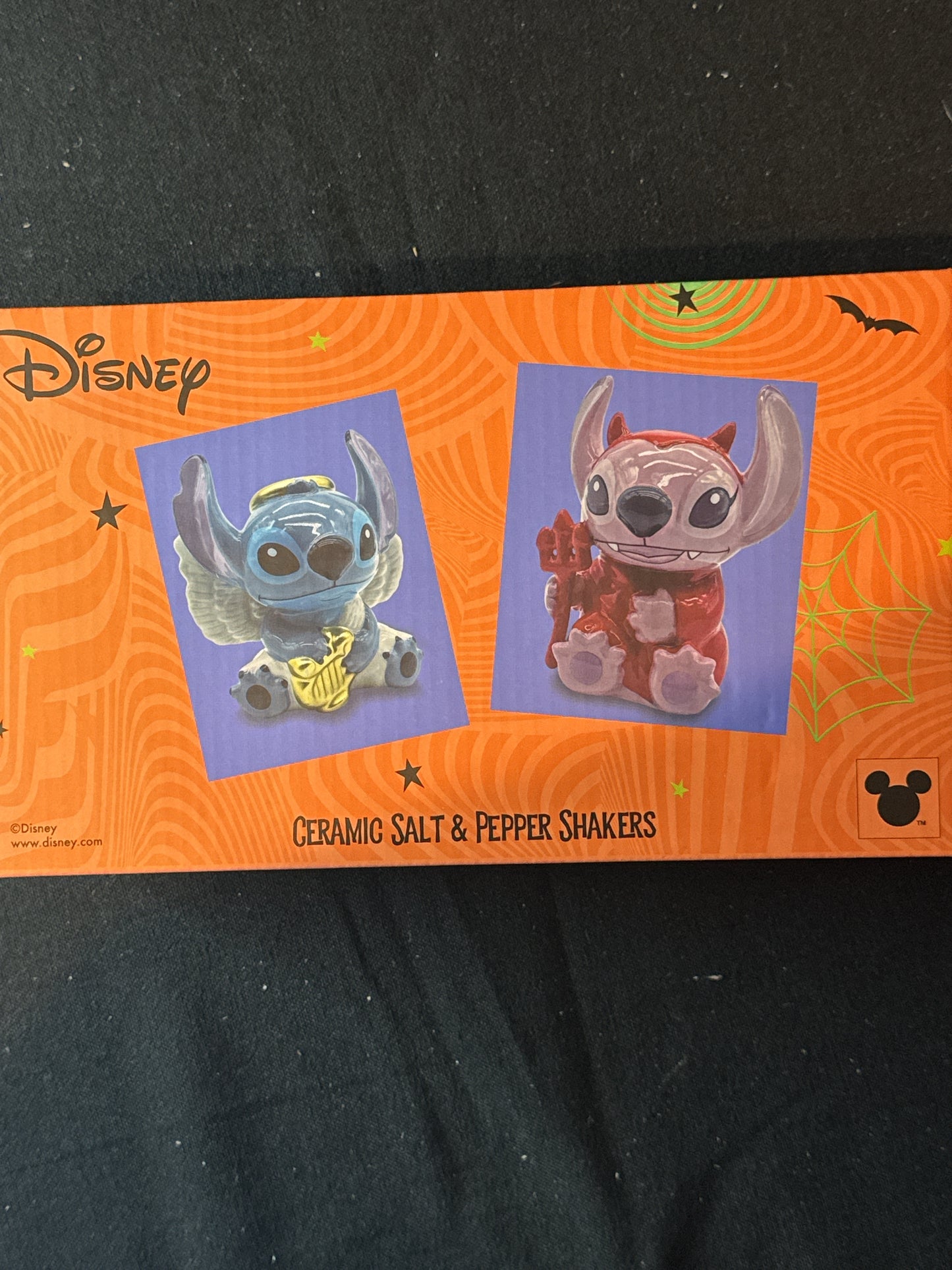 Disney Stitch & Angel Halloween Salt & Pepper Shakers 4.5" Tall Excellent Condition New in Box