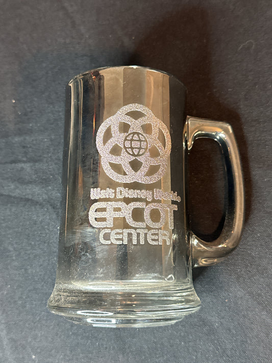 Epcot Center Beer Stein Walt Disney World Glass Mug Silver Fade to Clear Glitter 5.5" Tall