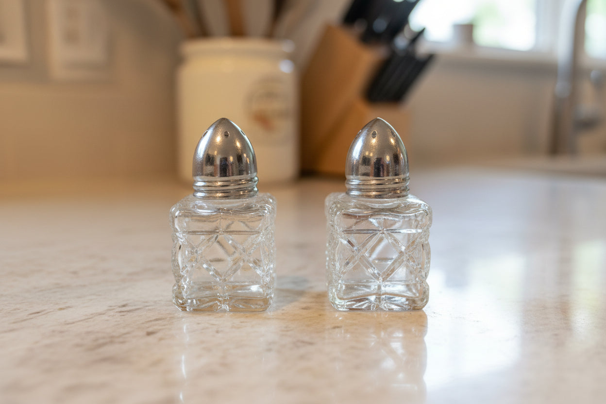 Vintage Japan Mini Square Cut Crystal Sal & Pepper Shakers 2.25" Tall New Excellent Condition