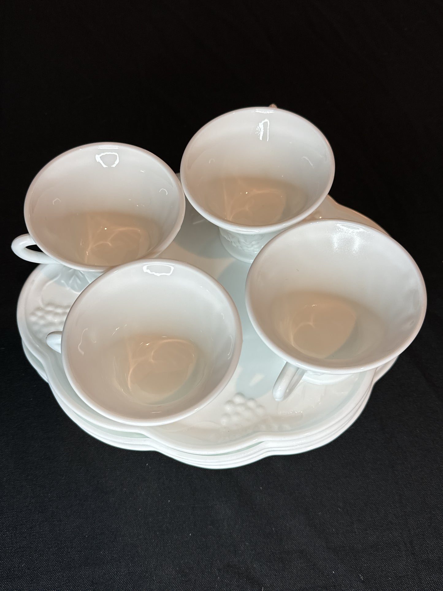 Vintage Indiana Milk Glass Colony Harvest Grape Snack Trays & Cups Service for 4