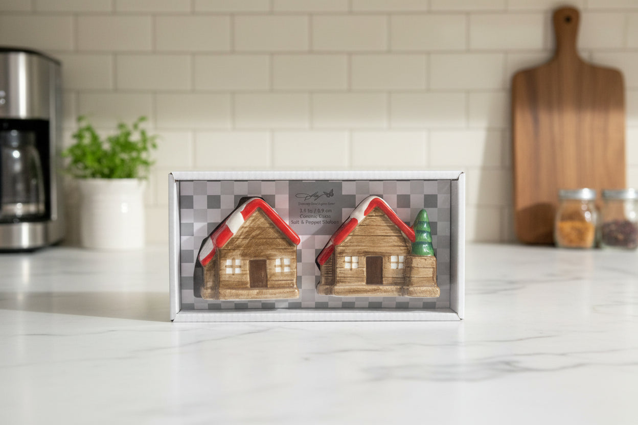 Dolly Parton Ceramic Cabin Salt & Pepper Shakers 3.5" Tall New in Box