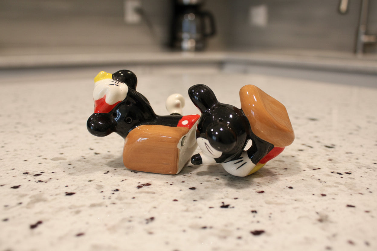 Disney Mickey & Minnie Mouse In A Car Salt & Pepper Shakers Magnetized New