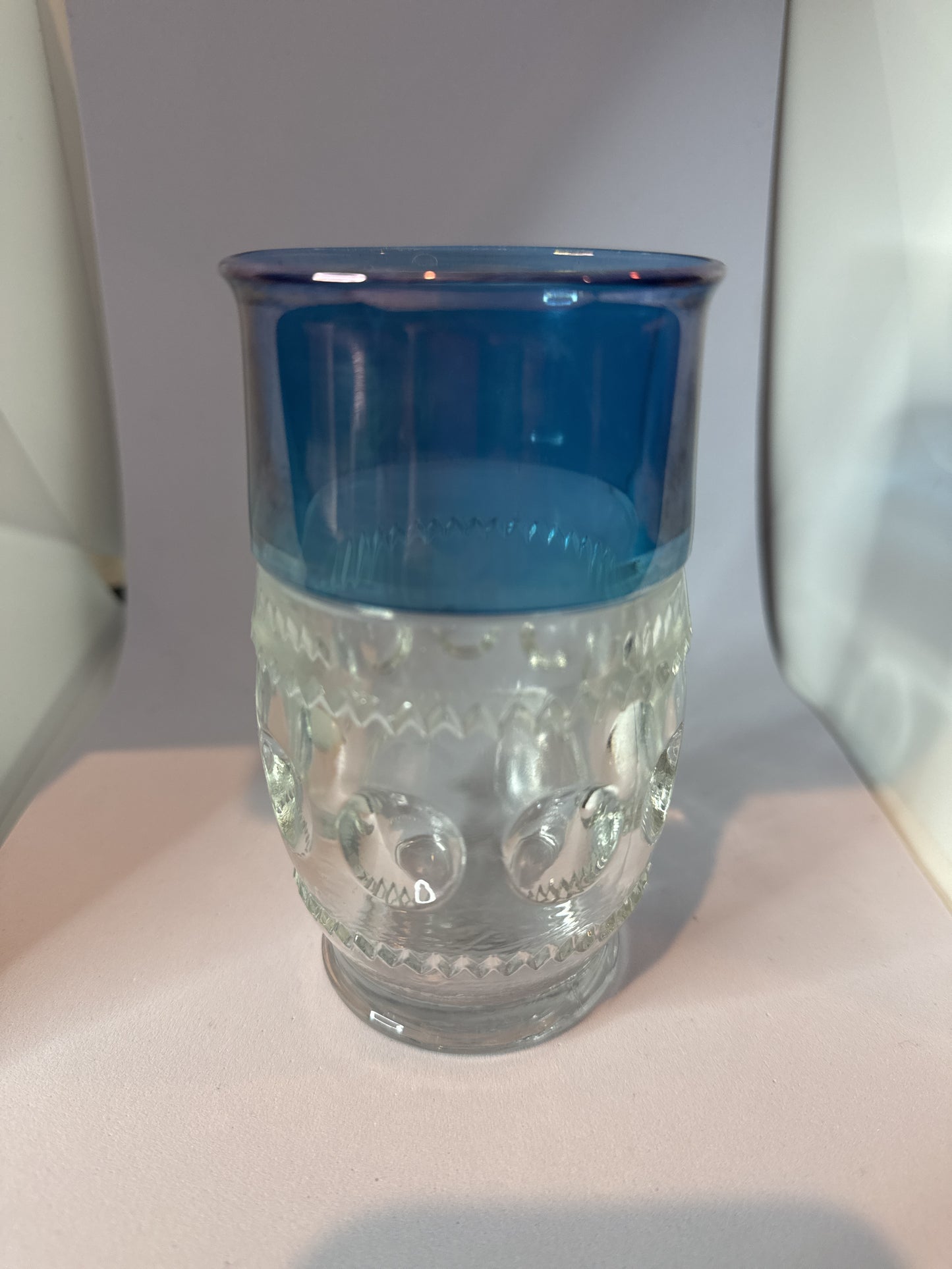 King's Crown Blue Flashed (Top Only) by Tiffin Franciscan 10oz Tumbler 5" Tall