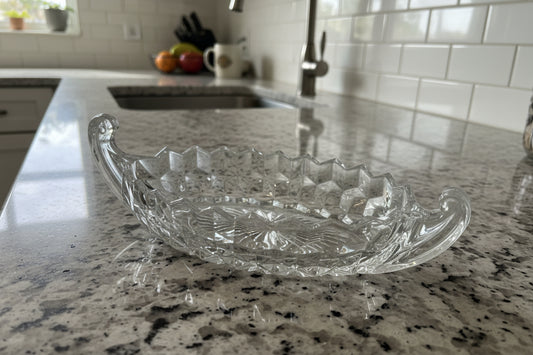 American Clear (Stem 2056) by Fostoria 8" Clear Relish Boat Small 2 Handles 8.75" Long