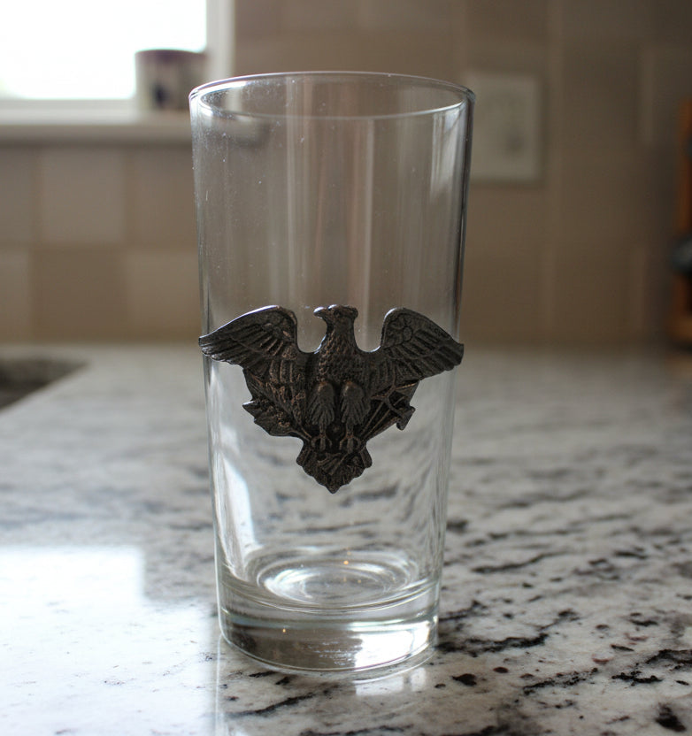 Highball Whiskey Cocktail Glass w/ Pewter Eagle 5.75" x 2.75"
