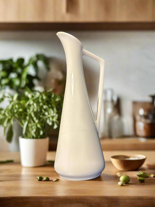 O.M.C. Japan Small Ceramic White Flower Bud Vase Pitcher Vintage 5.5" Tall