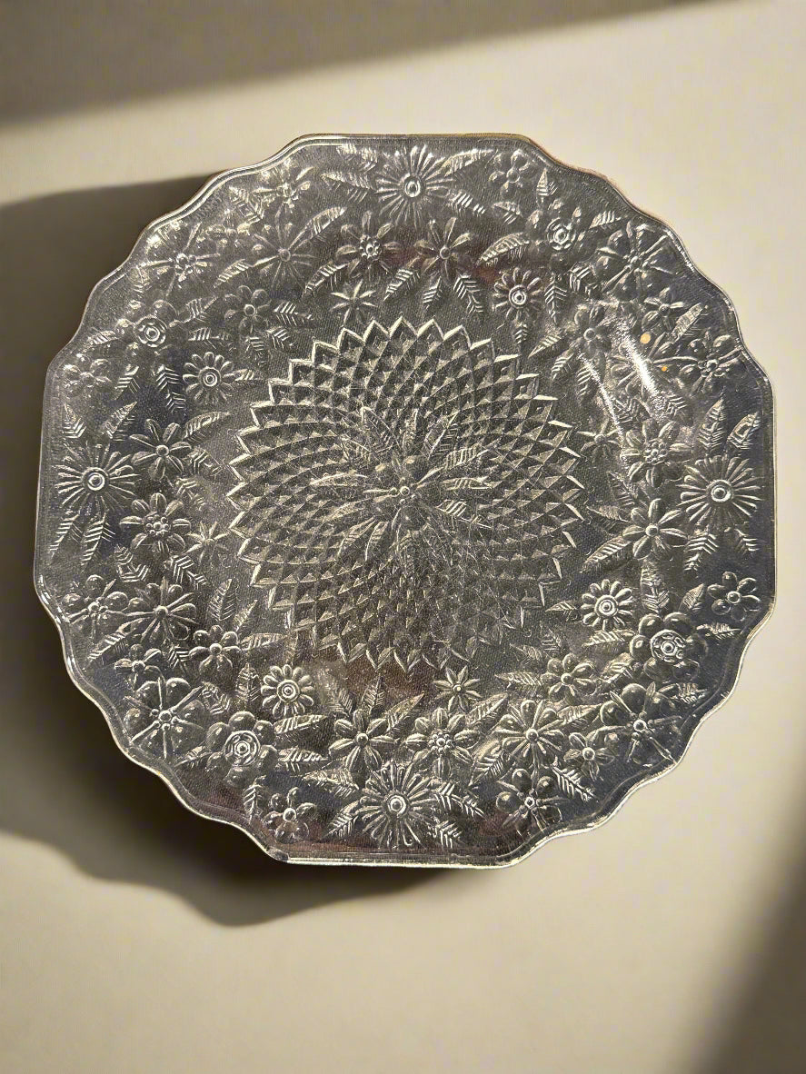 Indiana Glass Lunch Plate Pineapple & Floral Clear 8.75" Wide