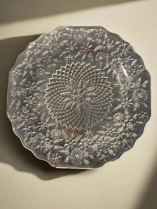 Indiana Glass Lunch Plate Pineapple & Floral Clear 8.75" Wide