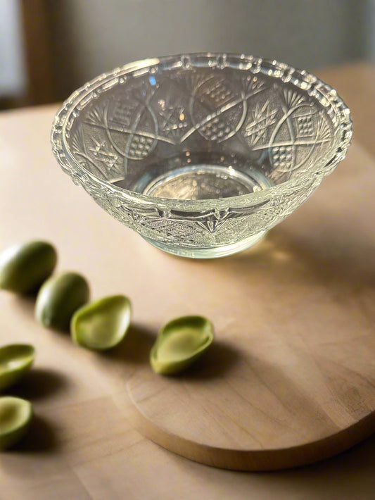 Vintage Kig Malaysia Candy Dish No Lid Clear Pressed Glass Stars Motif Circa 1970 6" x 2.75"