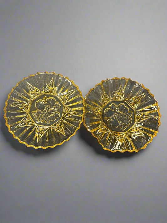 Pioneer Amber by Federal Glass 8" Lunch Plate & 7" Round Crimped Bowl 1940s