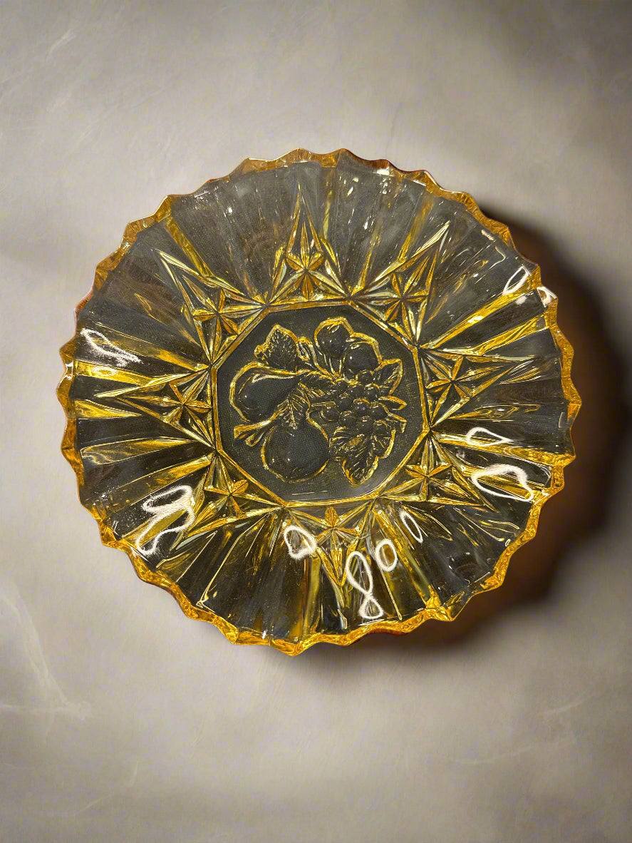 Pioneer Amber by Federal Glass 8" Lunch Plate & 7" Round Crimped Bowl 1940s