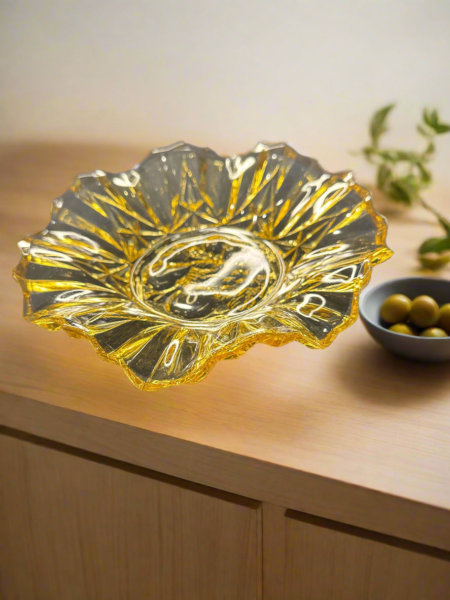 Pioneer Amber by Federal Glass 8" Lunch Plate & 7" Round Crimped Bowl 1940s