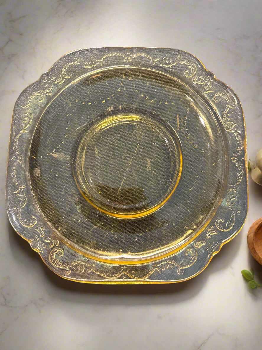 Federal Glass Madrid Amber Pattern Saucers (2) 5 7/8"