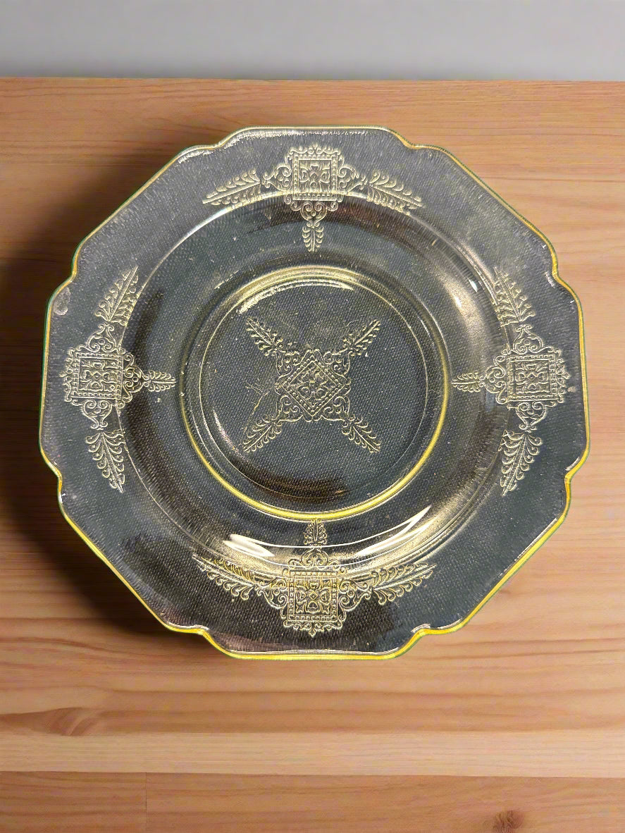 Hazel Atlas Crystal Roxana Yellow Pattern Bread and Butter Plate 6" Wide