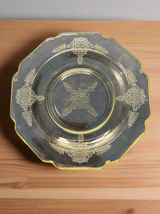 Hazel Atlas Crystal Roxana Yellow Pattern Bread and Butter Plate 6" Wide