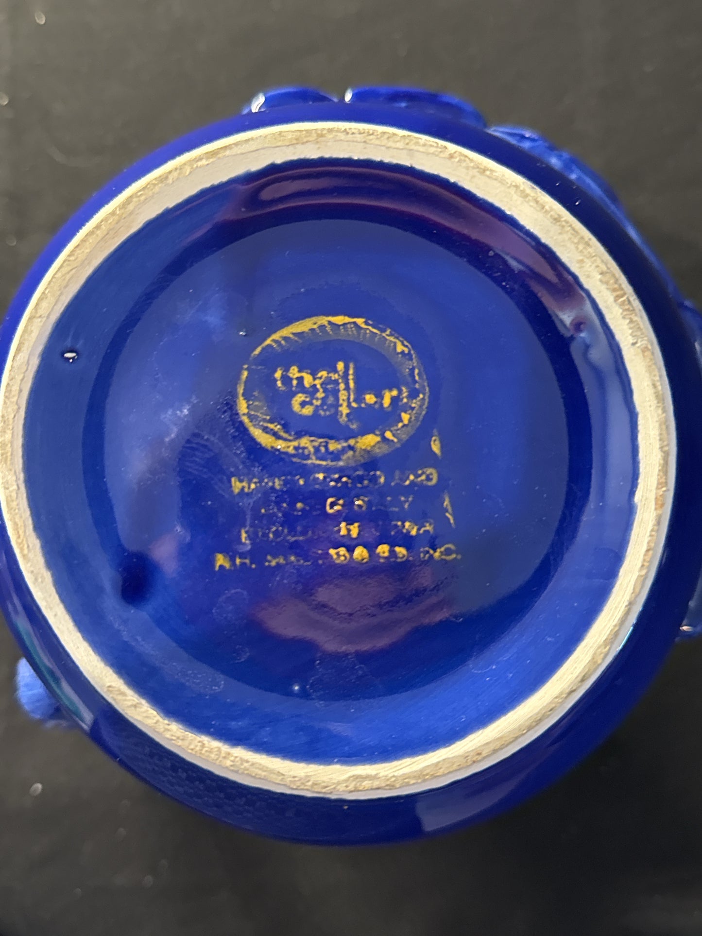 Unique Vintage "The Cellar" Deep Cobalt Blue Pitcher - 3D Picture Design on Front 7.5" Tall