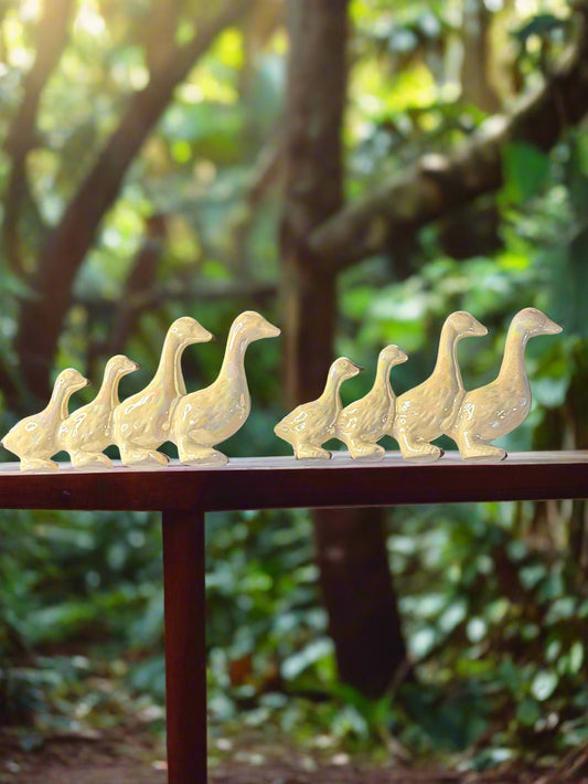 Vintage 4 Geese in a Row Iridescent Set of 2 7" Long and 3.75" Tall at the highest Goose