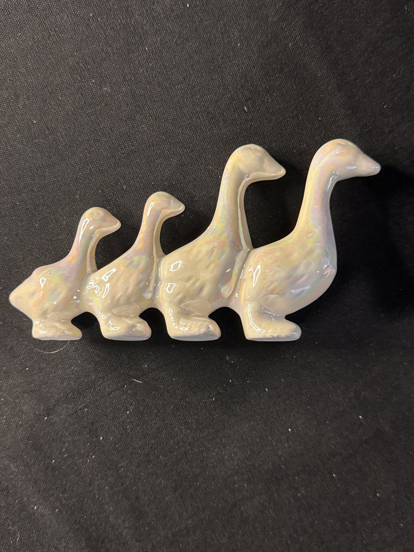 Vintage 4 Geese in a Row Iridescent Set of 2 7" Long and 3.75" Tall at the highest Goose