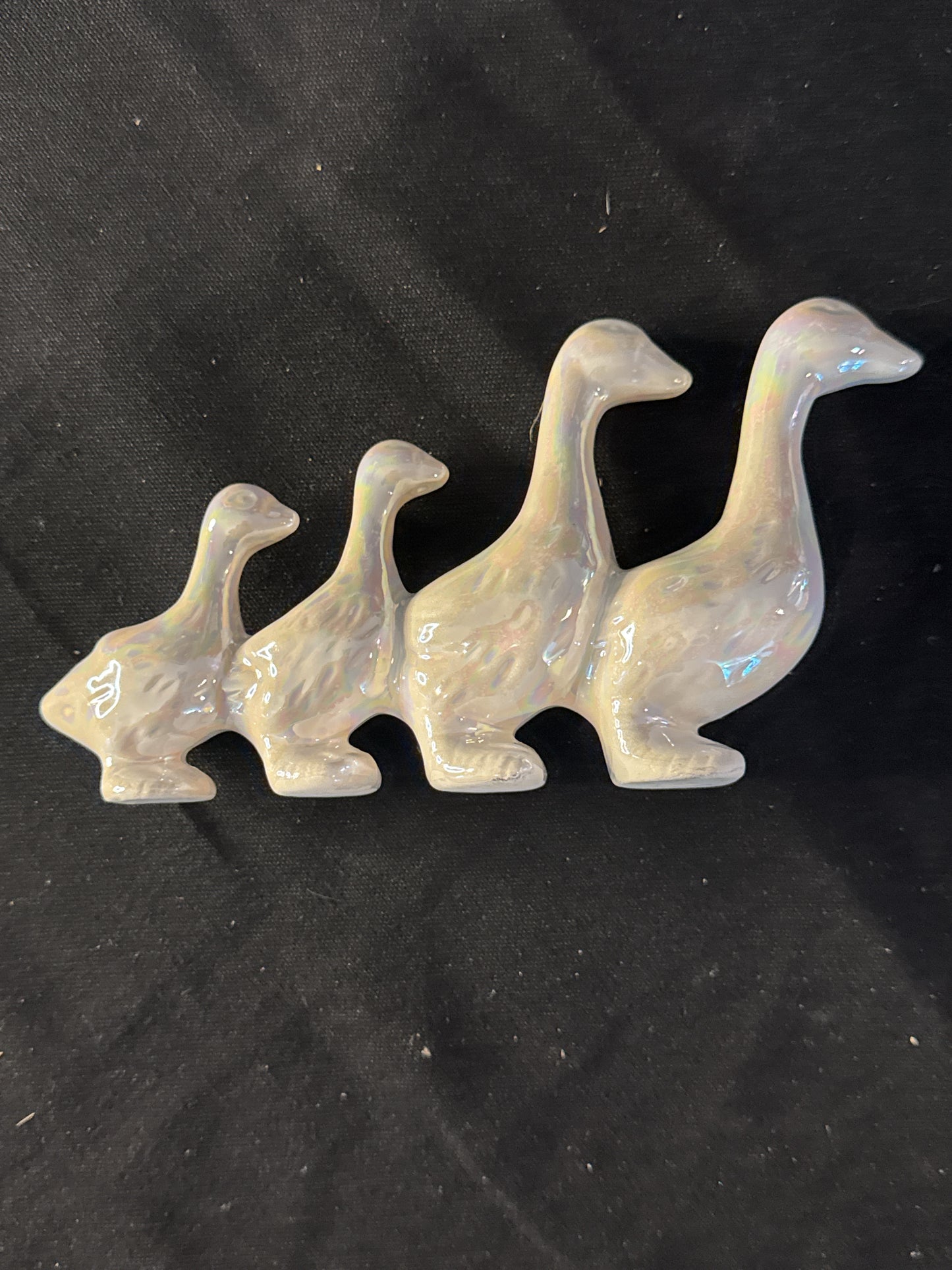 Vintage 4 Geese in a Row Iridescent Set of 2 7" Long and 3.75" Tall at the highest Goose