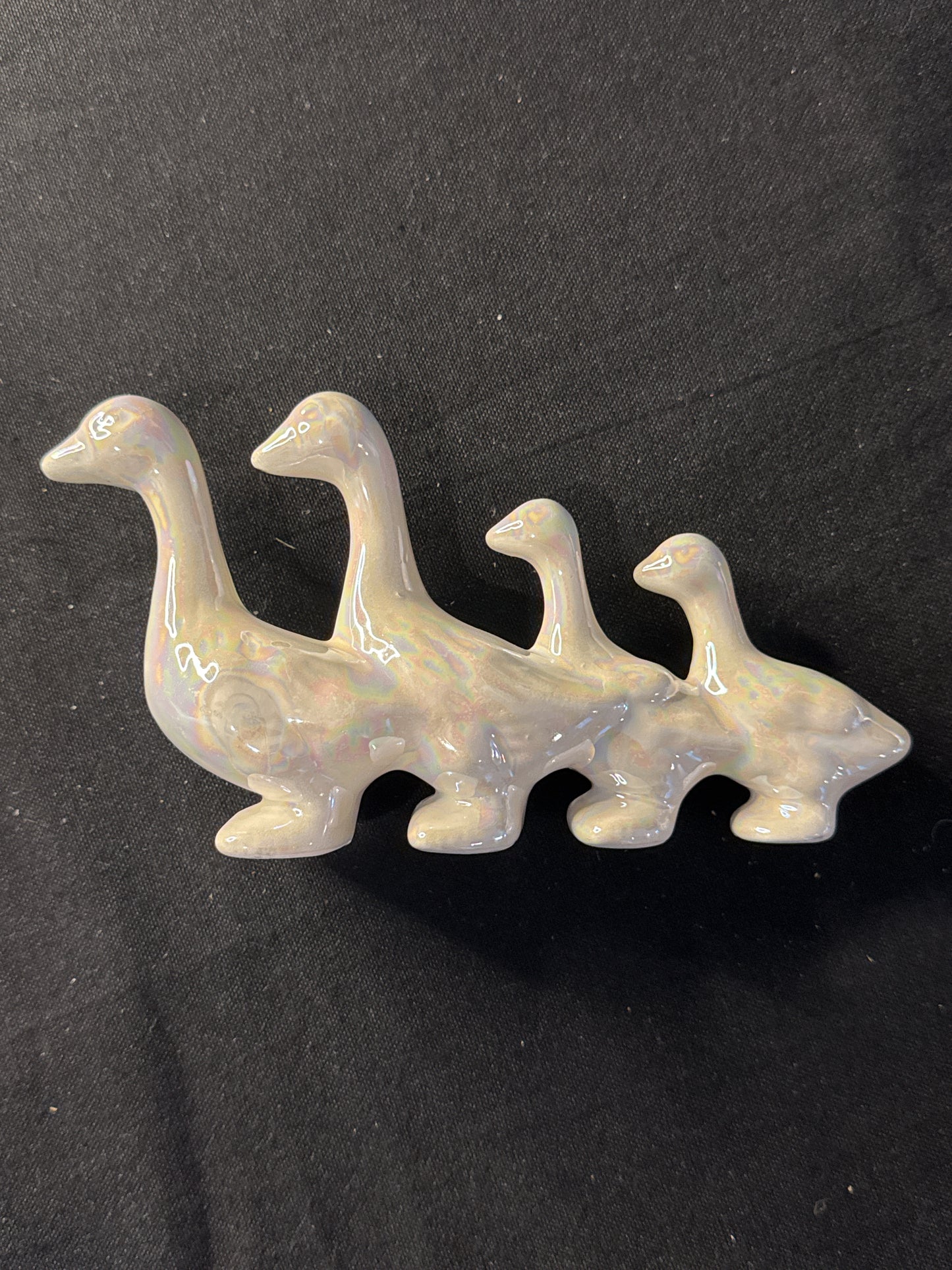 Vintage 4 Geese in a Row Iridescent Set of 2 7" Long and 3.75" Tall at the highest Goose
