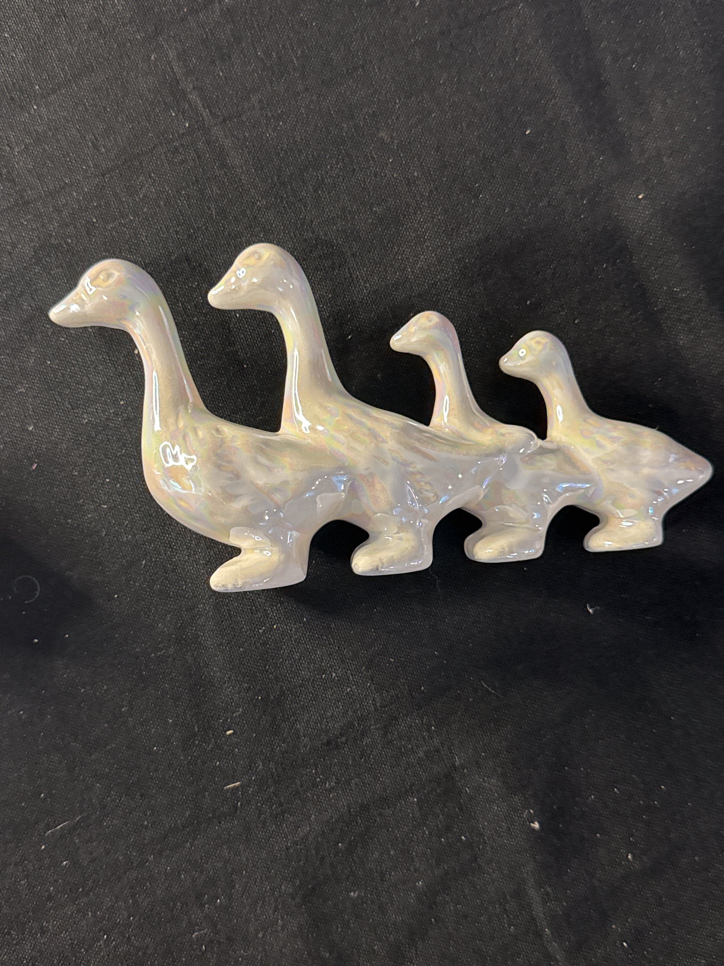 Vintage 4 Geese in a Row Iridescent Set of 2 7" Long and 3.75" Tall at the highest Goose
