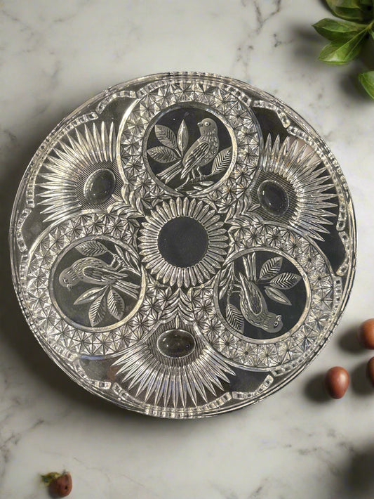 Hofbauer "The Byrdes Collection" Glass Cake Plate 12" Wide 1" Thick Crimped Footing