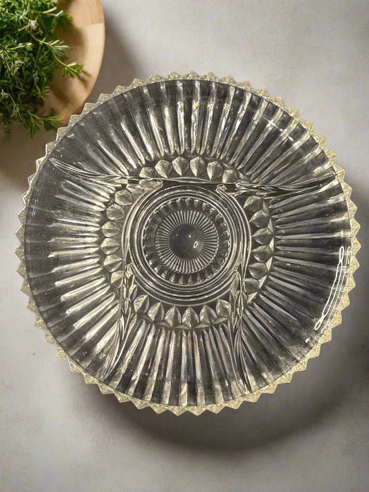 Indiana Glass Lotus Blossom Clear 11.75" Round 5 Part Relish Glass Platter