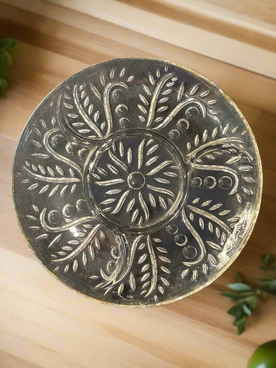 Federal Glass Co. #2875 Clear Pattern 4 Part Relish Round Platter 11.5" Wide
