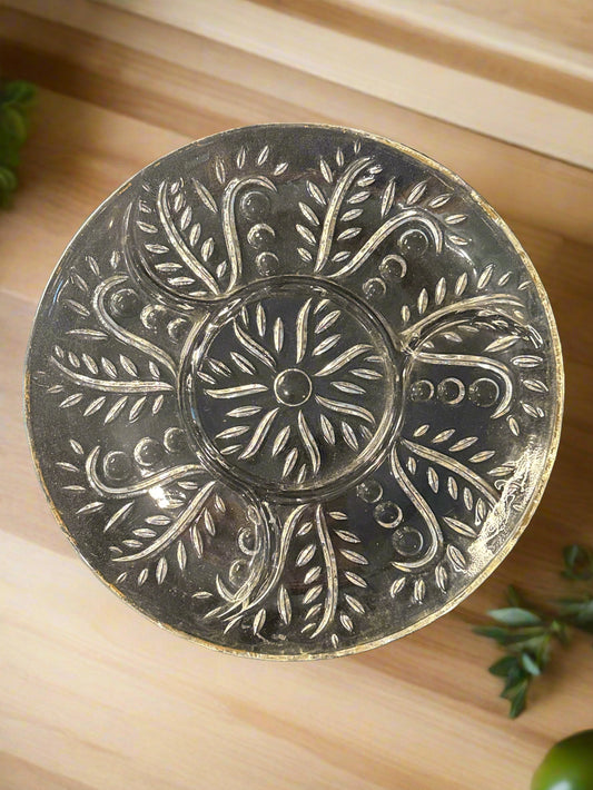 Federal Glass Co. #2875 Clear Pattern 4 Part Relish Round Platter 11.5" Wide