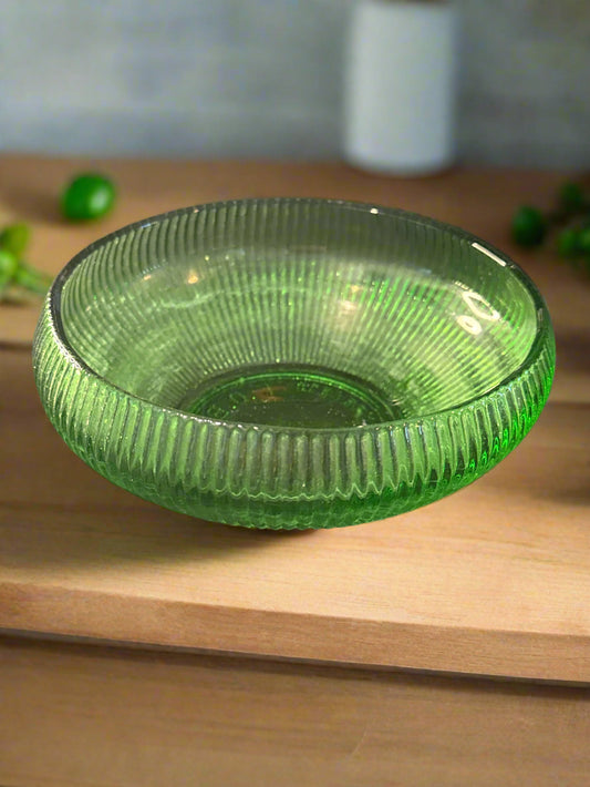 Vintage E.O. Brody Co. Green Ribbed Glass Candy Bowl Cleveland OH USA 6" MCM