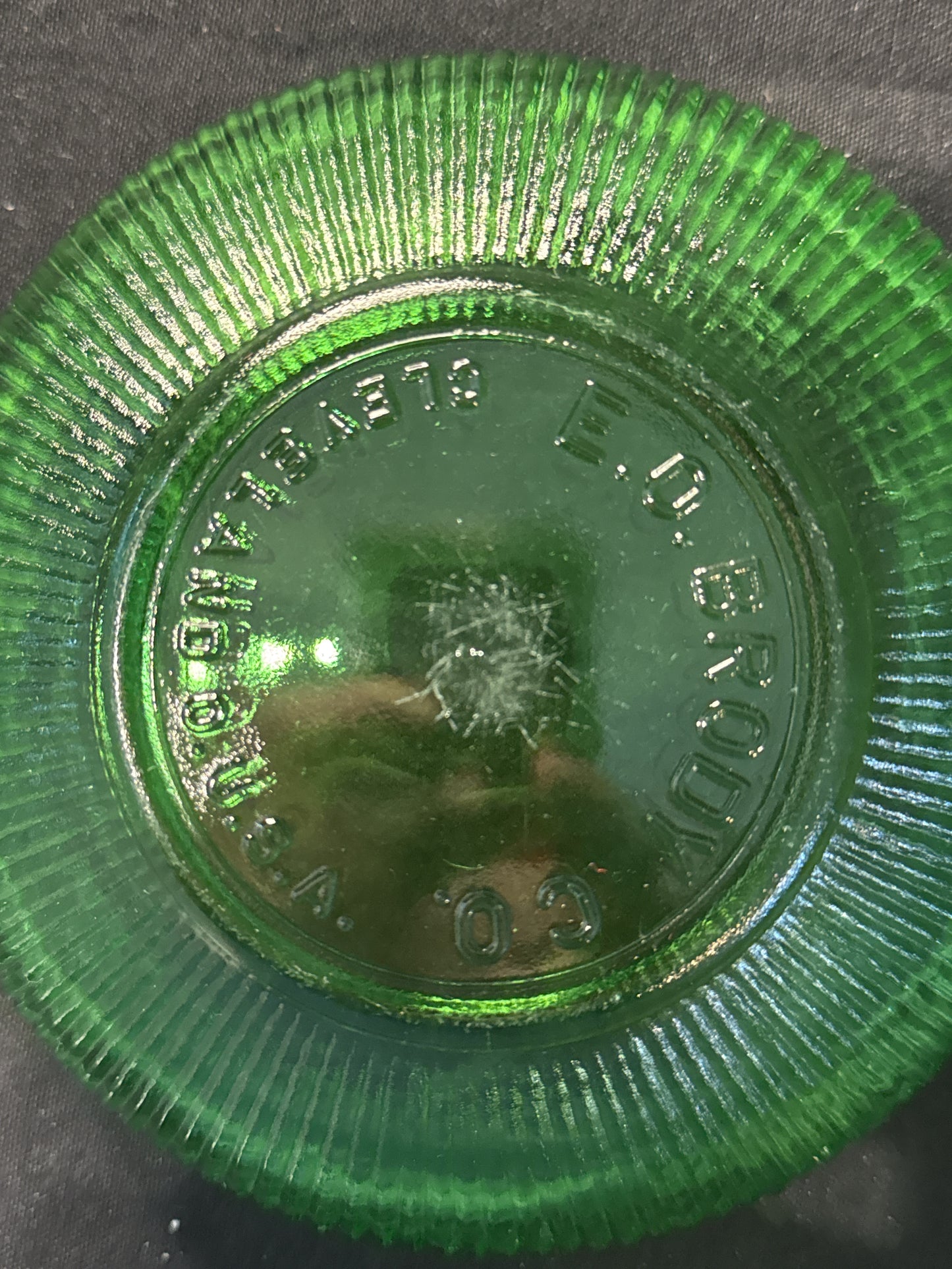Vintage E.O. Brody Co. Green Ribbed Glass Candy Bowl Cleveland OH USA 6" MCM