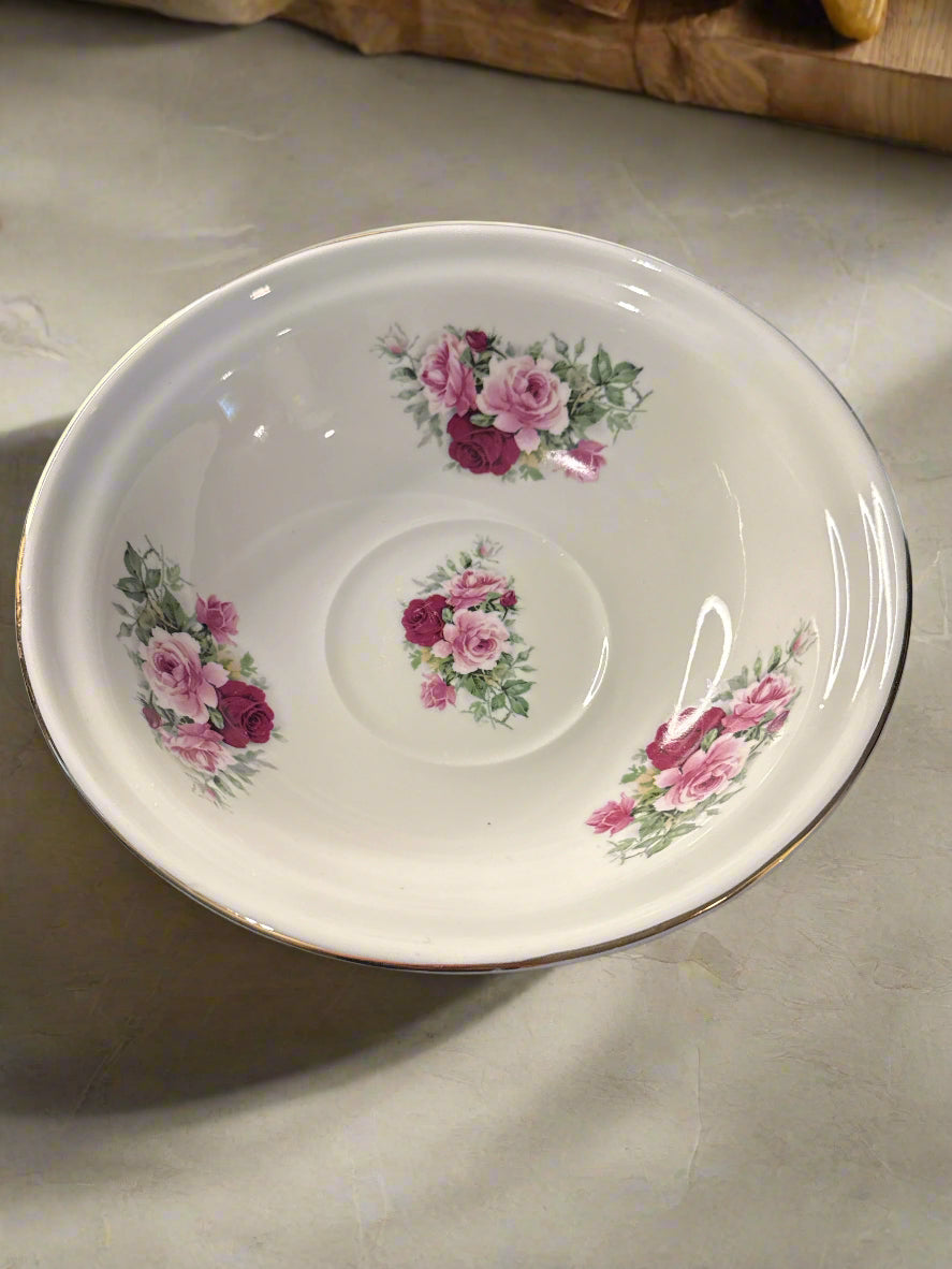 Vintage Formalities Baum Bros Water Pitcher & Basin Pink & Red Victorian Rose 8" Tall