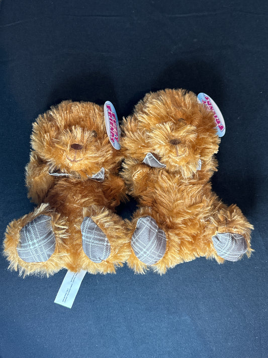 Pair of New Fuzzy Friends Brown Teddy Bears Plush Soft 8" Tall Stuffed Animal