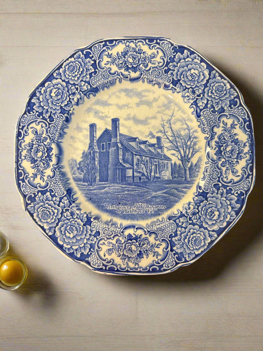 George Washington Memorial Blue By Crown Ducal Birthplace of Washington 10 3/8" Wide