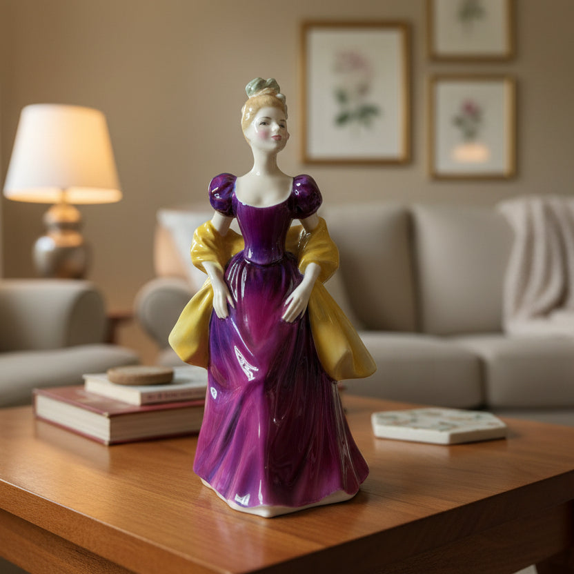 Royal Doulton "Loretta" HN 2337 - Purple & Yellow Dress Made in England 8.25" Tall